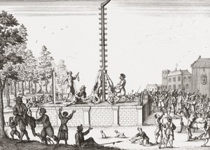 Cadaveri di Johan e Cornelis de Witt appesi alla forca. da Unknown artist