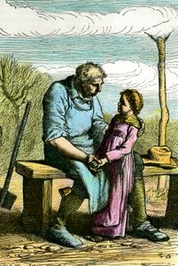 Cosette e Jean Valjean, illustrazione per il romanzo I miserabili di Victor Hugo, incisione del 1865 da Unknown artist