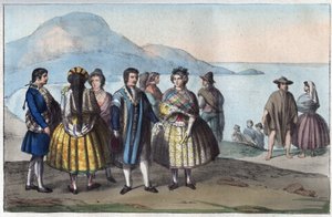 Costumi del popolo di Concepcion, Cile - incisione da 