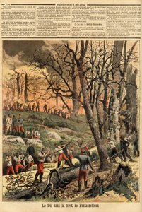 Incendio doloso nella foresta di Fontainebleau. Incisione in "Le petit journal" 22/04/1893. Collezione Selva da Unknown artist