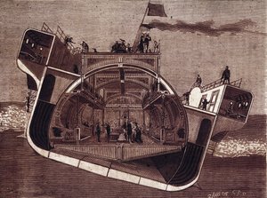 Sezione trasversale di una barca progettata contro il mal di mare da Henry Bessemer (1813-1898). Incisione del XIX secolo da Unknown artist