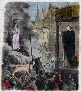 Crociata contro gli Albigesi - Eretici bruciati vivi: Catari al rogo, al tempo della crociata contro gli Albigesi in Francia nel XIII secolo - Incisione del 1879 in “Histoire des Societes Secretes, Politiques et Religions” di Pierre Zaccone (1817-1895) da Unknown artist