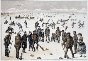 Curling su un lago ghiacciato vicino a Halifax, Nuova Scozia - in "Sketches of canadian sports and pastimes" di Lieut. Henry Buckton Laurence da Unknown artist