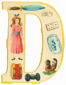 D: pugnale, bambola, dadi, domino, tamburo, piatto, manubrio, anatra da Unknown artist