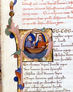 Dante Alighieri: Divina Commedia incipit del Purgatorio. Dante e Virgilio. Manoscritto del XIV secolo. Milano, Biblioteca Trivulziana da Unknown artist