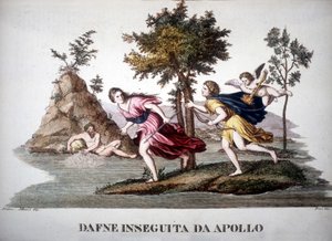 Dafne inseguita da Apollo - in Dizionario mitologico da Unknown artist