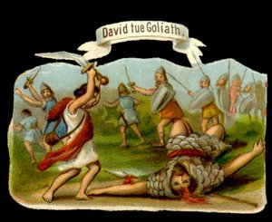 Davide e Golia: Davide uccide Golia con la sua spada. Cromolitografia del XIX secolo da Unknown artist