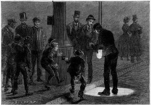 Morte per elettricità: elettrificazione con riverberi elettrici a Place du Carrousel, a Parigi. Incisione in "La Nature: revue des sciences et de leurs applicazioni aux arts et a l