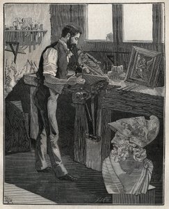 Decorazione di argenteria: cesellatore di bronzo. Incisione del 1885 in "Les arts et metiers illustres" di Adolphe Bitard da Unknown artist