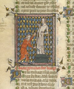 (dettaglio) Miniatura di Pigmalione davanti alla statua, da 