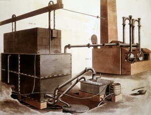 Diagramma che spiega la produzione del gas di carbone, Londra 1815