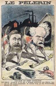 Dispute tra i socialisti Jean Jaures (1859-1914) (sinistra) e Henri Rochefort (1831-1913) (destra). Illustrazione in "Le Pelerin" del 19 giugno 1898.