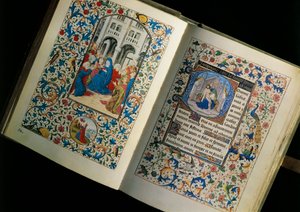 Doppia pagina di un manoscritto aperto: la discesa dello Spirito Santo da Unknown artist
