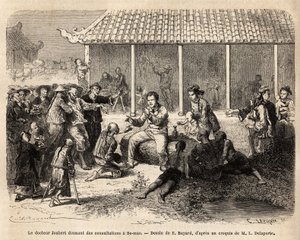 Il dottor Joubert che dà consultazioni a Se-Mao (Cina), incisione per illustrare il viaggio di esplorazione in Indocina, di Francis Garnier, 1866-1868 da Unknown artist