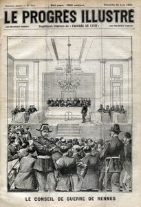 Caso Dreyfus. Processo di Rennes. Alfred Dreyfus davanti al Consiglio di Guerra (1899). Copertina di "Le progrès de Lyon" del 20 agosto