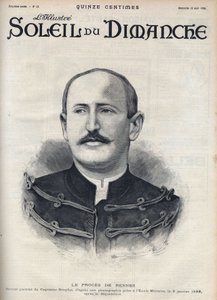 Caso Dreyfus: ritratto di Alfred Dreyfus (1859-1935) dopo la sua degradazione durante il processo di Rennes. Incisione in "Le sun-du-dimanche", 13 agosto da Unknown artist