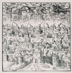 Terremoto a Baden - in “Collection of 39 figures representing the calamities of France from 1562 to 1586”; stampa di Louis Perrin da Unknown artist