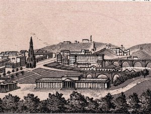 Edimburgo, Scozia: vista della città dal castello di Edimburgo. in "Il mondo illustrato 168 vedute". Non datato (fine XIX secolo) da Unknown artist