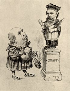 Eduard Hanslick (1825-1904) critico musicale austriaco, che adora Brahms su un piedistallo da Unknown artist