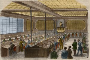 Telegrafia elettrica: vista della stazione centrale delle linee telegrafiche presso il Ministero dell