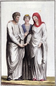 Fidanzamento o promessa di matrimonio: dextrarum iunctio o unione delle mani destre. Incisione del XIX secolo da Unknown artist