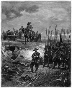 Guerre civili inglesi: Oliver Cromwell alla battaglia di Marston Moor, 2 luglio 1644 - I parlamentari sconfissero i realisti sotto il principe Rupert. Incisione del XIX secolo