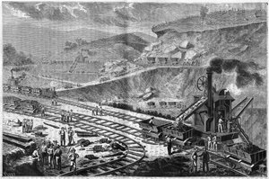 Incisione del 1885 che mostra il lavoro di perforazione dell
