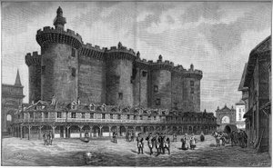 Incisione che rappresenta il quartiere della Bastiglia, con la prigione, nel 1788.