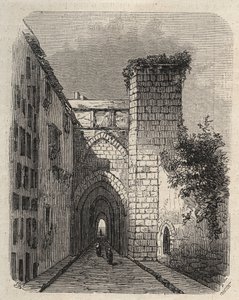 Ingresso della Medrese Araba (Scuola Superiore) a Gerusalemme dove fu sepolta la stele di Mesha del tempio - incisione in 