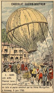 Esperimento del 5 giugno 1783 dei fratelli Montgolfier ad Annonay. Cromolitografia della fine del XIX secolo