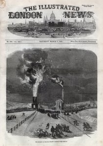 Esplosione nella miniera di carbone di Lund Hill a Barnsley, Inghilterra. Incisione in "The Illustrated London News" del 7 marzo da Unknown artist
