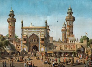 Veduta esterna della Moschea Wazir Khan a Lahore, Pakistan. Incisione in "The Illustrated London News" del 22 maggio 1858. da Unknown artist