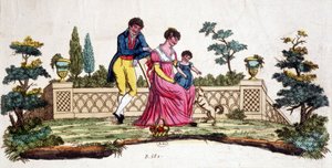 Famiglia in un parco. Incisione dei primi del XIX secolo da Unknown artist