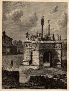 Finistère - Bretagna - Il calvario di Pleyben - Enclos paroissial di Pleyben - incisione in "PATRIE - DESCRIZIONE PITTORESCA DELLA FRANCIA IN 6 VOLUMI DI LUCIEN HUARD" - fine XIX secolo