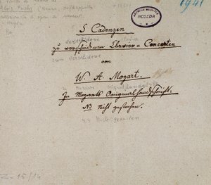 Prima pagina di un manoscritto di 5 cadenze per pianoforte di Mozart da Unknown artist