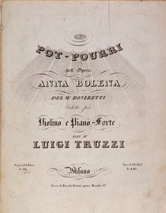 Prima pagina dello spartito di un pot-pourri di Anna Bolena, opera di Gaetano Donizetti da Unknown artist