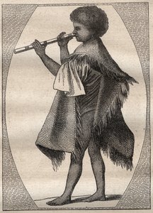 Primo viaggio (1768-1771) del capitano James Cook (1728-1779): suonatore di flauto tahitiano - illustrazione tratta da 