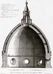 Firenze, Italia. Il Duomo o cattedrale di Santa Maria del Fiore. Sezione trasversale della cupola. Da un