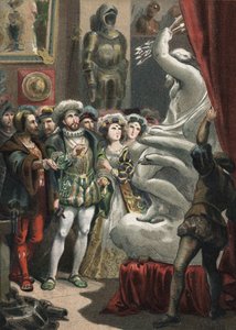 Francesco I (1494-1547), Re di Francia, con lo scultore italiano Benvenuto Cellini (1500-1571) incisione del 1881 in 