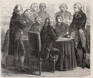 Rivoluzione francese: Conte Louis Marie de Narbonne-Lara (1755-1813) che mostra i suoi piani nei comitati dell