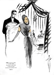 Moda francese, design di abiti da cocktail in un ristorante. da Unknown artist