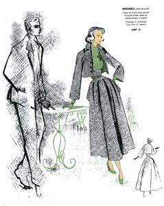 Moda francese, design per outfit in pied-de-poule. da Unknown artist