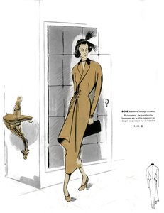 Moda francese, design del cappotto nocciola. da Unknown artist