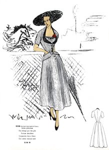 Moda francese, abito in alpaca a righe.