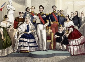 Dal 1830 al 1848. Principessa Maria, Maria Amélie, Luigi Filippo I, il Conte di Parigi, il Duca di Chartres e la Principessa Hélène. Incisione del XIX secolo