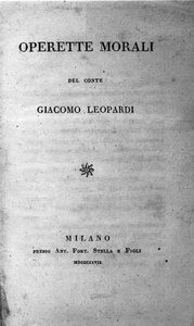 Frontespizio di "Operette morali" del poeta italiano Giacomo Leopardi (1827)