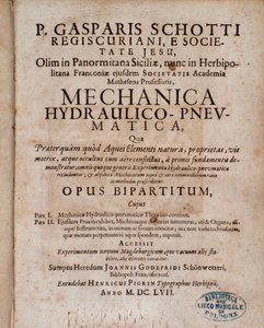 Frontespizio di Mechanica Hydraulico Pneumatica di Gaspar Schott