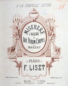 Frontespizio del Miserere di Allegri e Ave verum corpus di Mozart, trascritto da Liszt per pianoforte (1865)