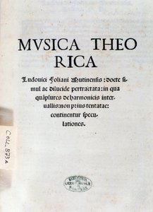 Frontespizio di Musica Theorica di Ludovico Foliani (incisione)