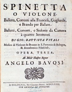 Frontespizio della partitura musicale di Balletti, correnti alla francese opus 3 di Giovanni Battista Vitali da Unknown artist